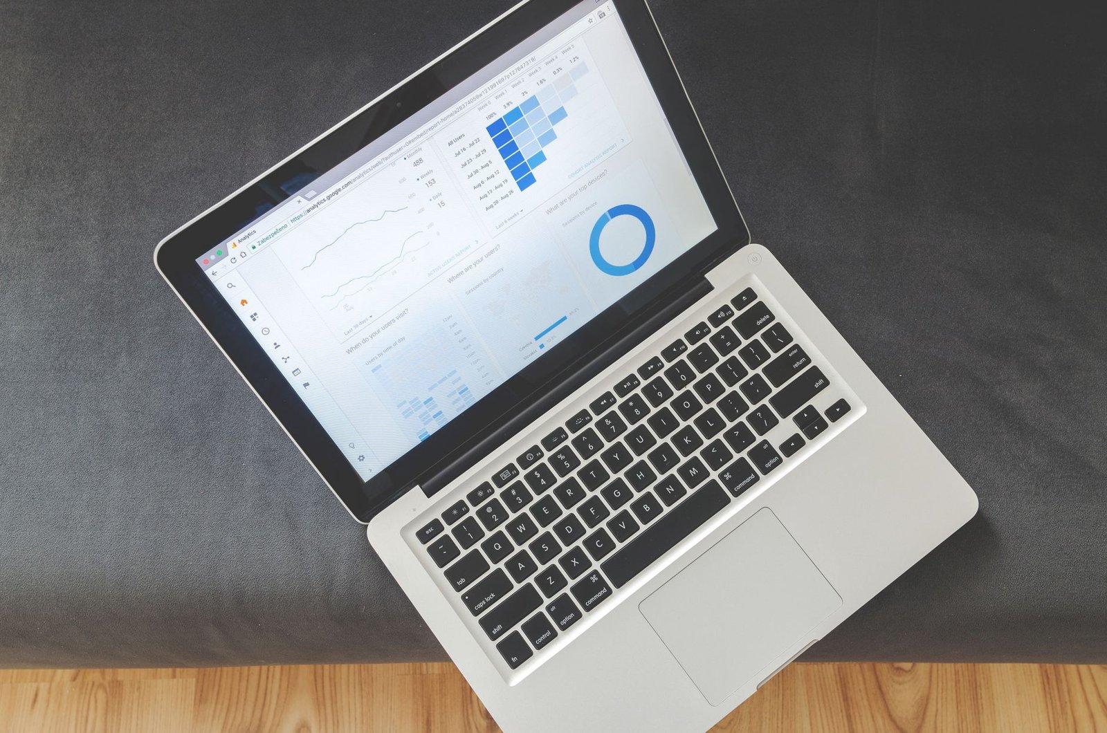 speaker website SEO analytics dashboard showing traffic and performance data on laptop screen