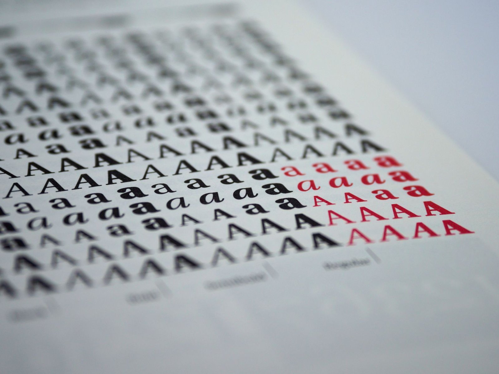 close-up of multiple printed letter A styles in different typefaces representing Google font pairings for keynote speaker websites