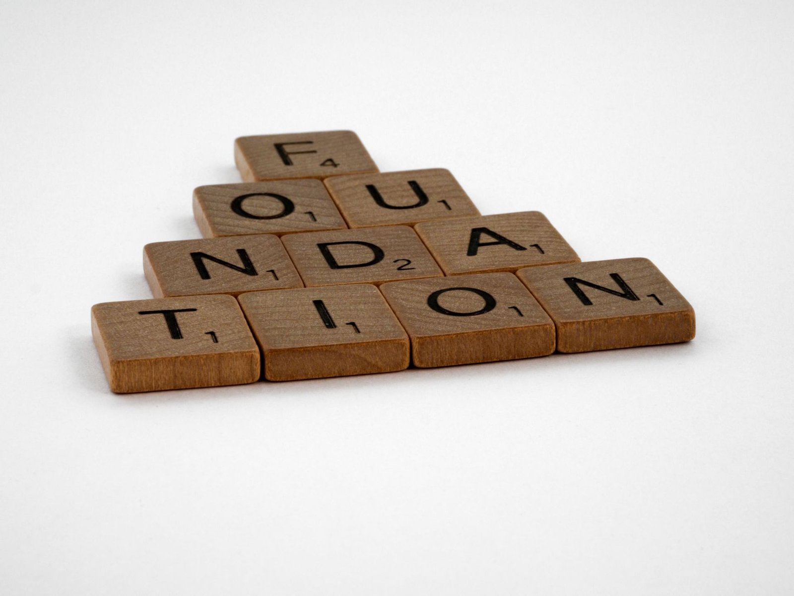Scrabble tiles arranged to spell Foundation representing the long-term structural foundation a custom WordPress speaker website provides