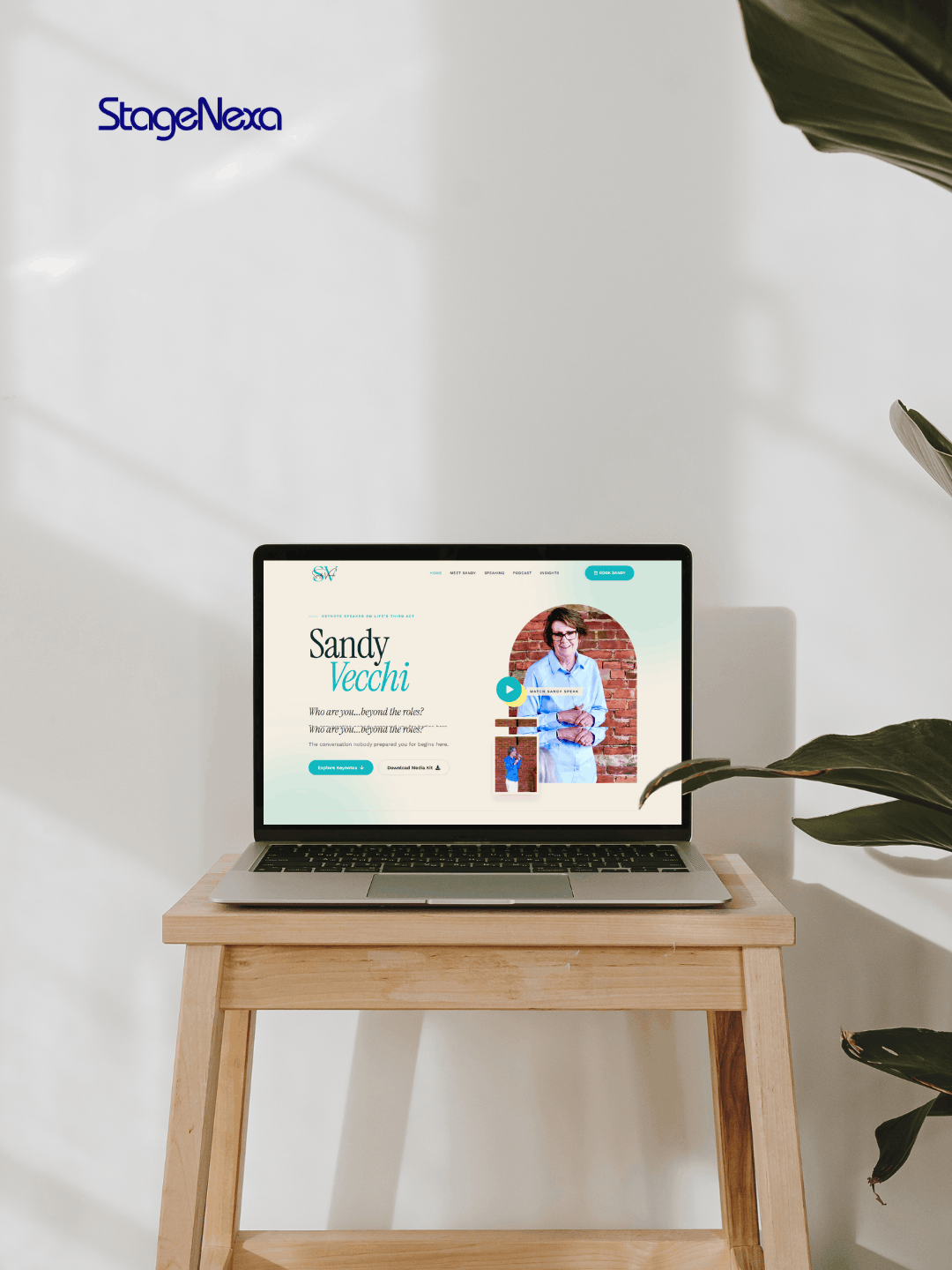 Booking-ready speaker website homepage with speaker reel and Book Now button, designed by StageNexa